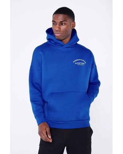 Jameson Carter 'louie' Cotton Blend Oversized Graphic Hoodie With Kangaroo Pocket - Blue