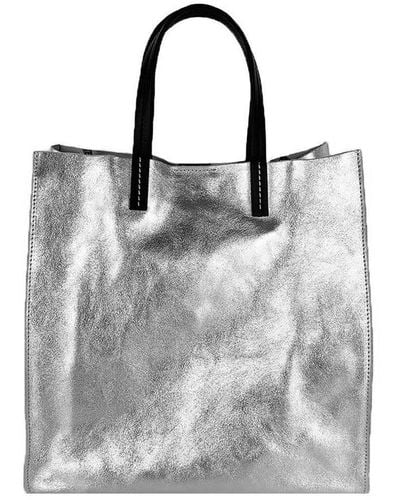 Sostter Silver Leather Top Handle Tote Bag - Bndii - Grey