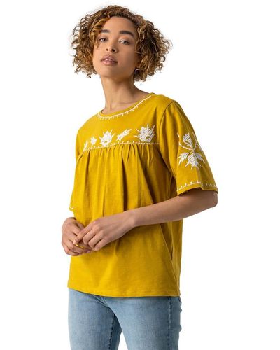 Roman Embroidered Yoke T-shirt - Yellow