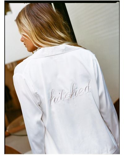 Nasty Gal Hitched Embroidered Feather Trim Pyjama Set - White