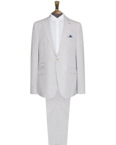 Burton Chalk Mouline Puppytooth Skinny Fit Suit Jacket - White