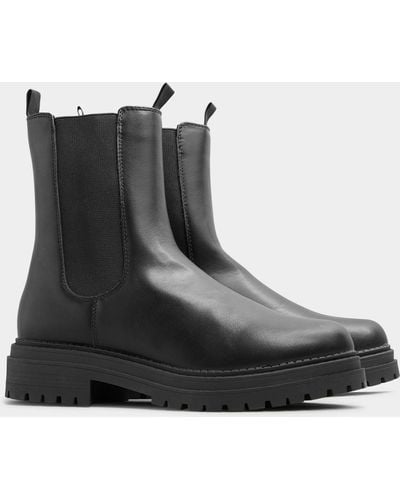 Yours Leather Look High Chelsea Boots - Black