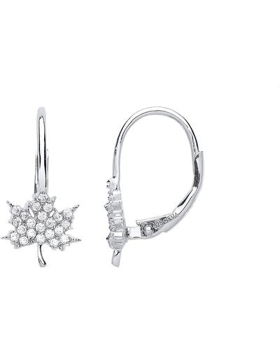 Jewelco London Silver Cz Canada Maple Leaf Drop Earrings - Gve709 - Metallic