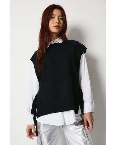 Warehouse Crew Neck Knitted Side Tie Tabbard - Black