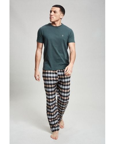 Burton Green Short Sleeve T-shirt & Check Pyjama Set - Blue