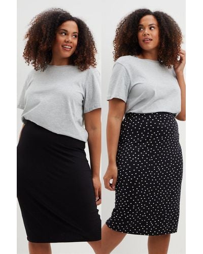 Dorothy Perkins Curve Two Pack Black And Spot Midi Skirt - Grey