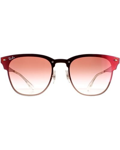 Ray-Ban Round Polished Bronze Copper Red Mirror Blaze Clubmaster Rb3576n - Brown