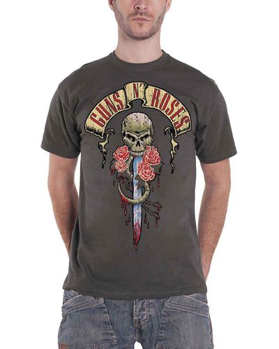 Guns N Roses Dripping Dagger T Shirt - Grey