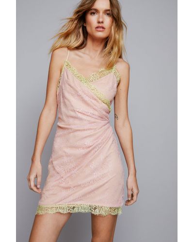 Nasty Gal Lace Trim Wrap Strappy Mini Dress - Natural