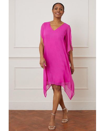 Wallis Hot Fix Split Sleeve Overlay Shift Dress - Pink