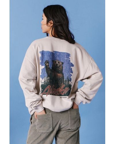 Nasty Gal Alaska Graphic Oversized Crew Neck Sweatshirt - Blue