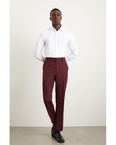 Burton Skinny Fit Burgundy Suit Trousers - Red