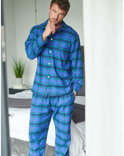 British Boxers 'midnight Tartan' Brushed Cotton Pyjama Set' - Blue