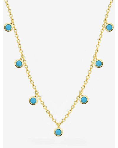 MUCHV Gold Dangle Choker With Turquoise Charms - Blue