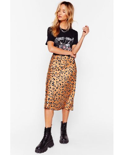Nasty Gal Runnin' Wild Satin Leopard Midi Skirt - Natural