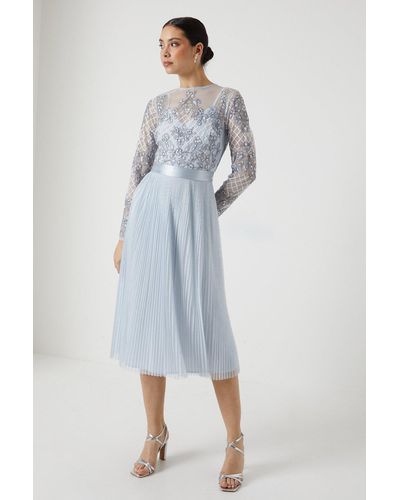 Coast Premium Embroidered Bodice Pleat Skirt Bridesmaids Dress - Blue