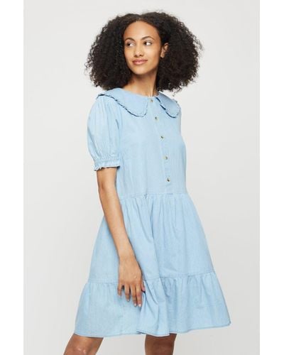 Dorothy Perkins Tall Denim Peter Pan Collar Dress - Blue
