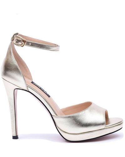 Nine West 'bhoy' Golden Peep Toe Stiletto With Ankle Strap - White