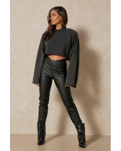 MissPap Leather Look V Waistband Trouser - Black