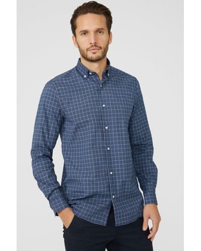 MAINE Textured Double Grid Check Shirt - Blue