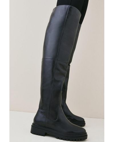 Karen Millen Leather Flat Over The Knee Boot - Blue