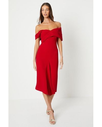 Coast Asymmetrical Pleated Strap Pencil Dress - Red