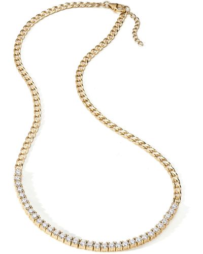 The Fine Collective Sterling Silver 14k Gold Plated Cubic Zirconia Tennis Curb Necklace - White