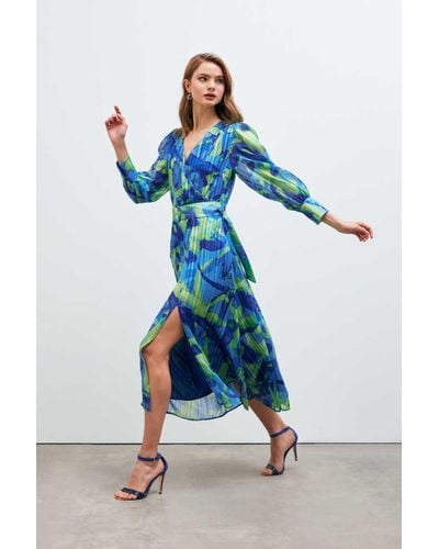 GUSTO Printed Wrap Maxi Dress - Blue