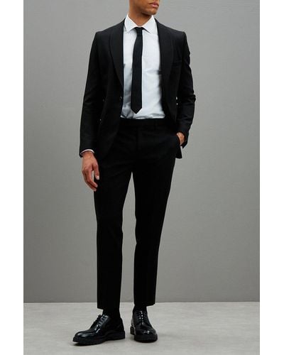 Burton Skinny Fit Tuxedo Shawl Suit Jacket - Black