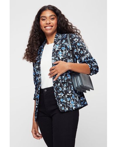 Dorothy Perkins Petite Black Floral Jacket - Blue