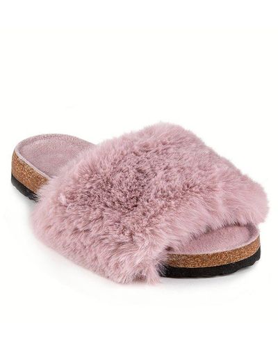 Totes Cork Sole Faux Fur Sliders - Pink
