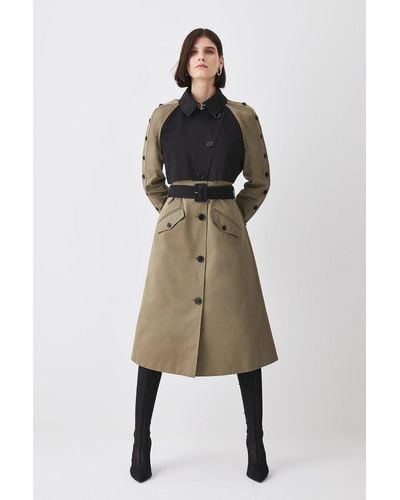 Karen Millen Button Detail Colour Block Detail Trench Coat - Natural