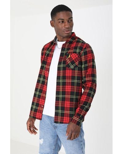 Brave Soul Checked 'larilla' Brushed Cotton Flannel Long Sleeve Shirt - Red