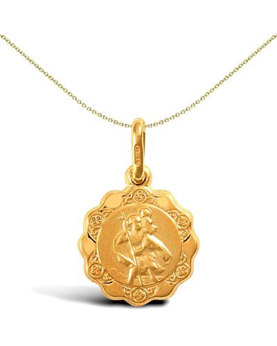 Jewelco London 9ct Gold Scallop Edged St Christopher Medallion Pendant - Jpm009 - Metallic
