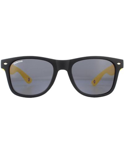 Montana Rectangle Black With Yellow Rubbertouch Black Polarized Sunglasses - Grey