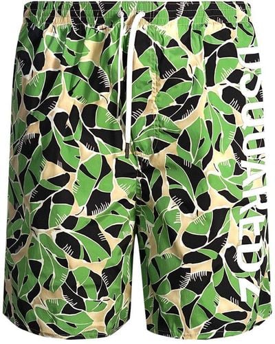 DSquared² Leaf Design Green Swim Shorts