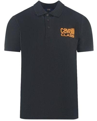 Class Roberto Cavalli Bold Brand Logo Black Polo Shirt - Blue