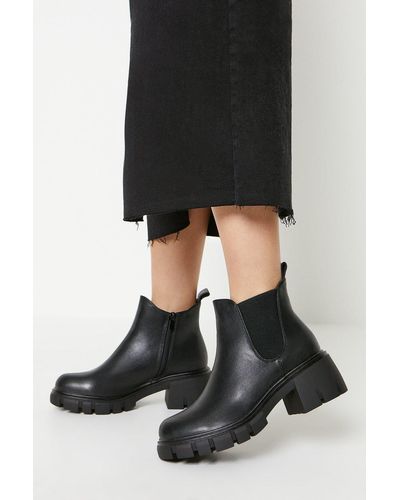 Faith : Mala Chunky Cleated Heel Chelsea Boots - Black