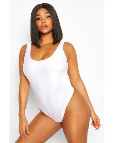 Boohoo Plus Scoop Swimsuit - White