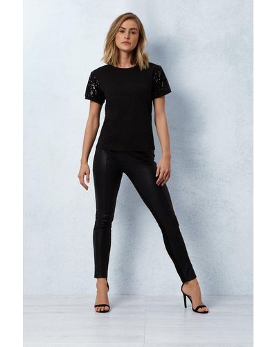 James Lakeland Sequin Short Sleeve Detail T-shirt - Black
