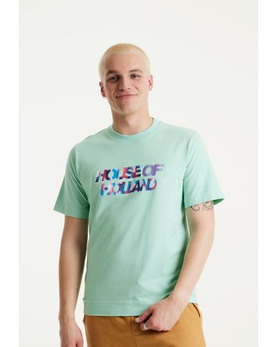 House of Holland Iridescent Transfer Printed T-shirt In Egg Blue - Green