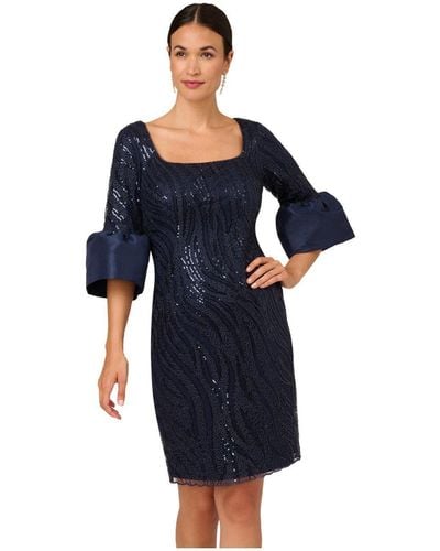 Adrianna Papell Embroidered Bell Dress - Blue