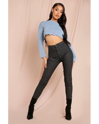 MissPap High Waisted Disco Stretch Skinny Jeans - Black