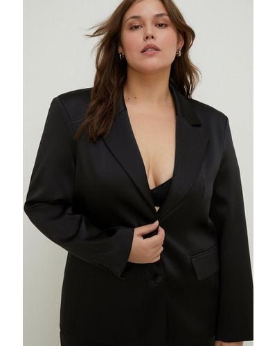 Oasis Rachel Stevens Plus Size Premium Tuxedo Blazer - Black