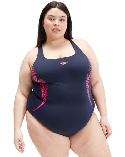 Speedo Placement Medalist Swimsuit - Navy/pink - Blue