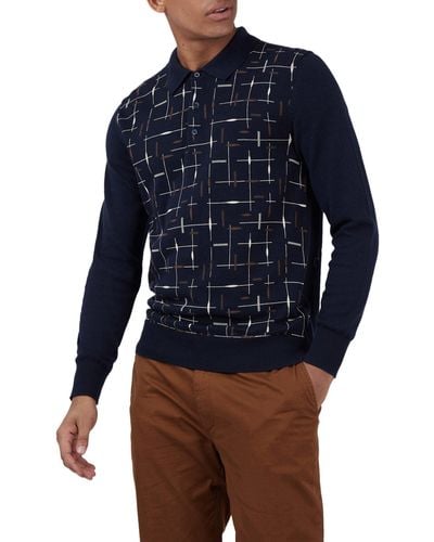 Ben Sherman Patterned Printed Knitted Polo - Blue