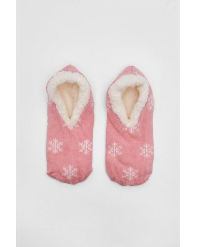 Boohoo Pink Fairisle Fluffy Slipper Socks