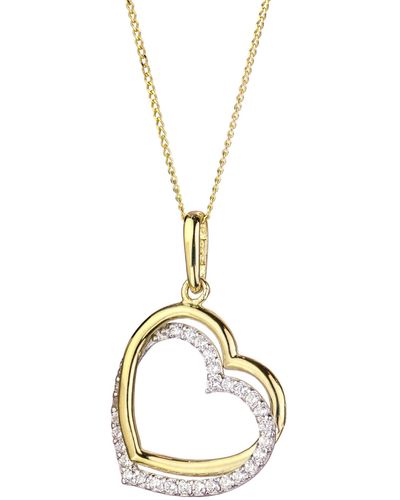 The Fine Collective 9ct Yellow Gold Cubic Zirconia Double Heart Pendant On 18 Inch Curb Chain - Metallic