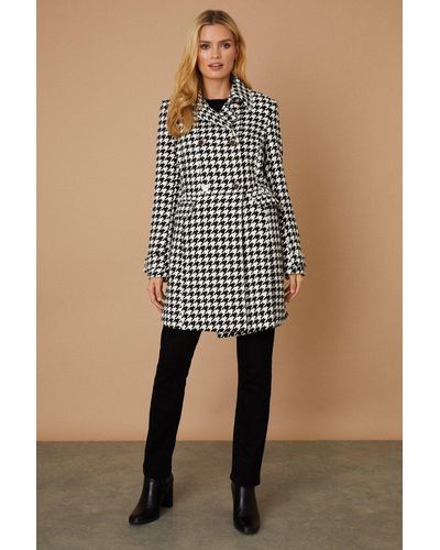 Wallis Dogtooth Check Pea Coat - Blue