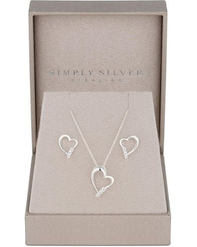 Simply Silver Sterling Silver 925 Cubic Zirconia Heart Set - Gift Boxed - Grey